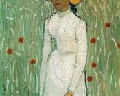 文森特 威廉 梵高 : 年轻女孩站在小麦背景前